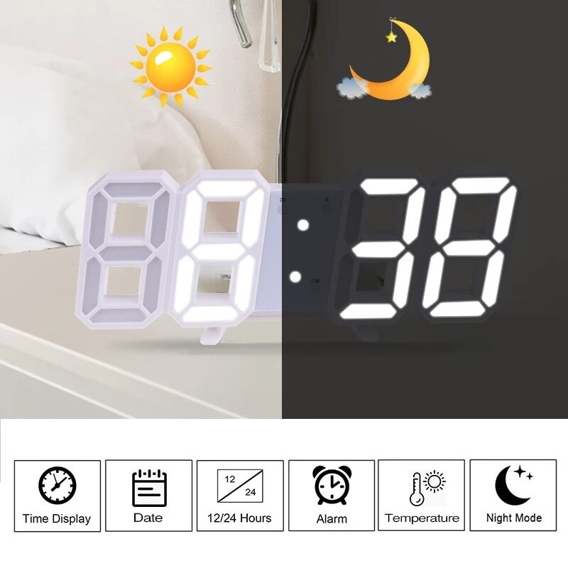 Reloj de pared grande 3D, moderno, LED, Digital, USB, electrónico, nocturno, luminoso, alarma, de mesa, decoración del hogar de escritorio