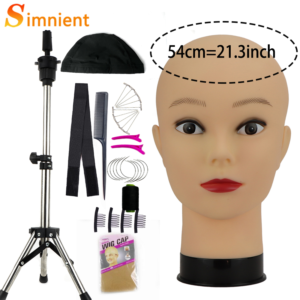 Cabeza de maniquí con trípode para hacer peluca, sombrero, gafas, máscara, exhibición, cosmetología, cabeza de maniquí para práctica de maquillaje, Kit de instalación de peluca: Oro