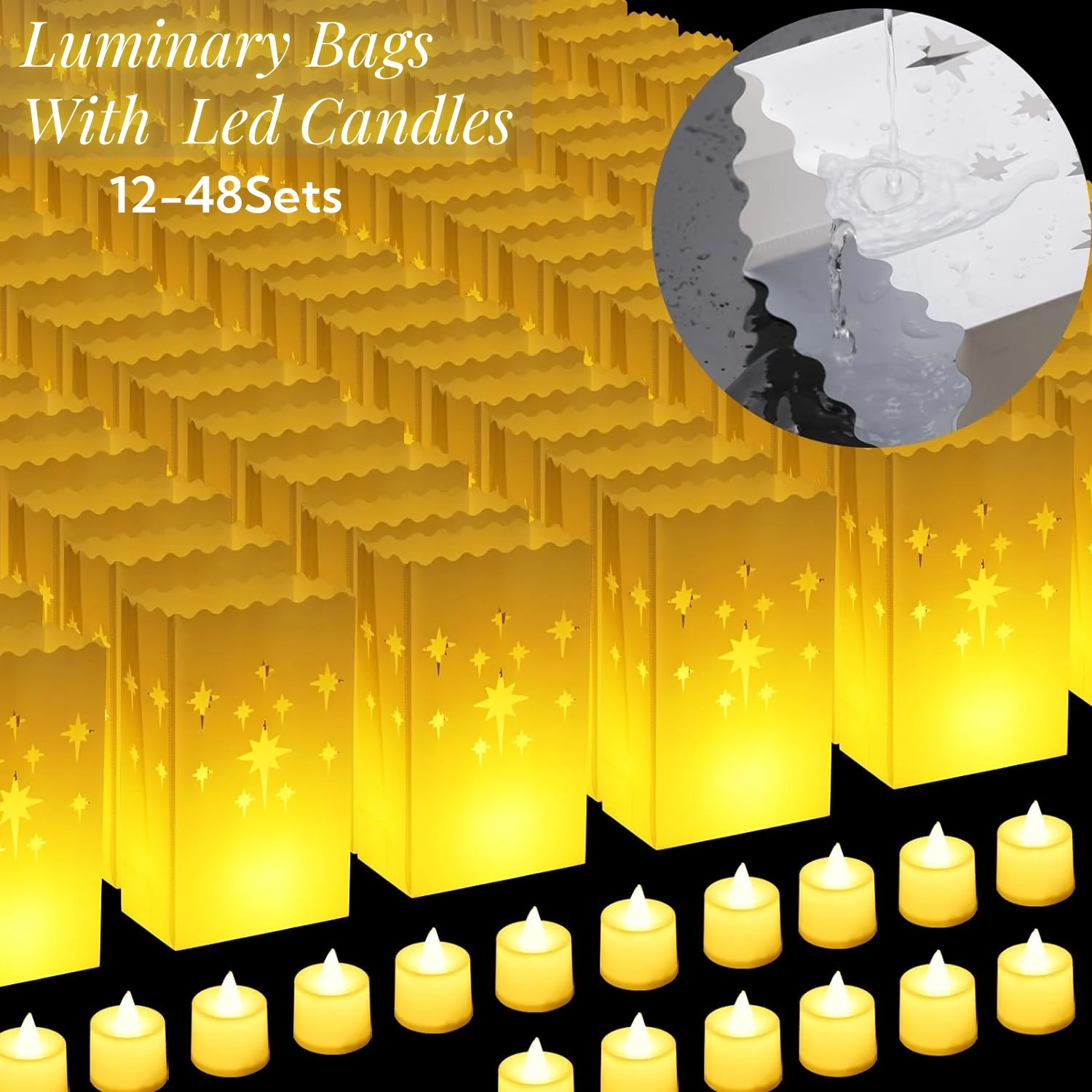 12-48 sæt lysende papirposer med led-lys flammehæmmende lyspose til bryllup, brudefødselsdagsfest, stidekoration