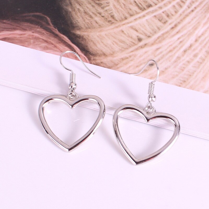 Brincos de coração geométrico oco simples em forma de coração doce amor brincos para mulheres moda orelha cuff piercing balançar brinco presente: 02