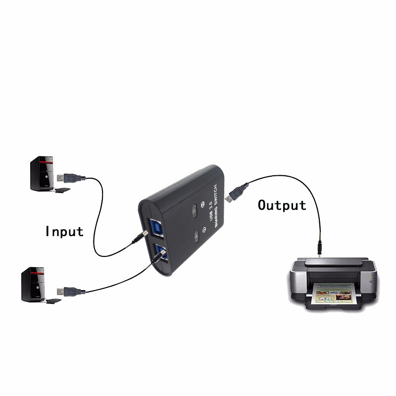 Divisor de impresora con 2 puertos USB 3,0, conmutador de Salida 2 en 1, dos ordenadores, comparte un dispositivo USB 3,0 con Cable