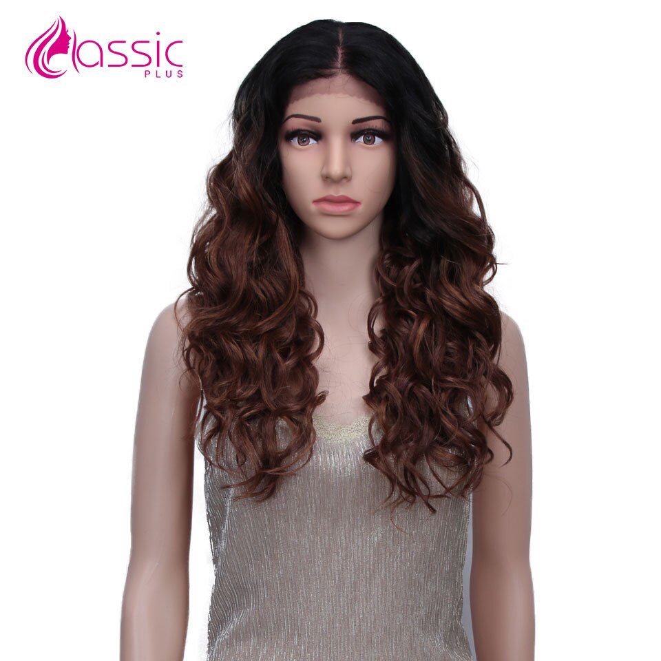 Perruque Lace Wig synthétique ondulée 24 pouces-Classic Plus | Perruque de Cosplay Deep Wave ombré bourgogne brun Blond naturel 13*4 pour femmes noires: TTPN1B3027E