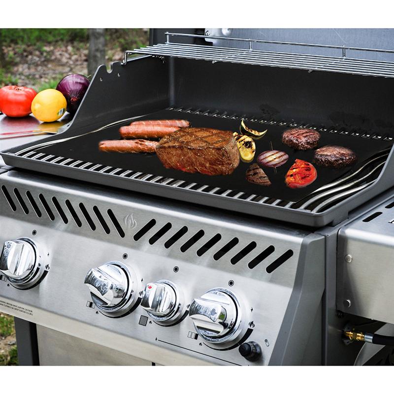 BBQ Oven Grill Mat Heat Resistant Non-Stick BBQ Grill Sheet Oven Pan Liners Baking Pad Mat (Black)