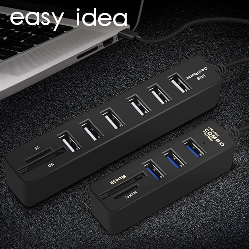 Connecteur USB, Hub USB 3.0 Multi Hub USB 3.0, séparateur USB 2.0 3 / 6 Ports, Hab, Micro TF/SD à grande vitesse, lecteur de cartes, accessoires d'ordinateur pour PC