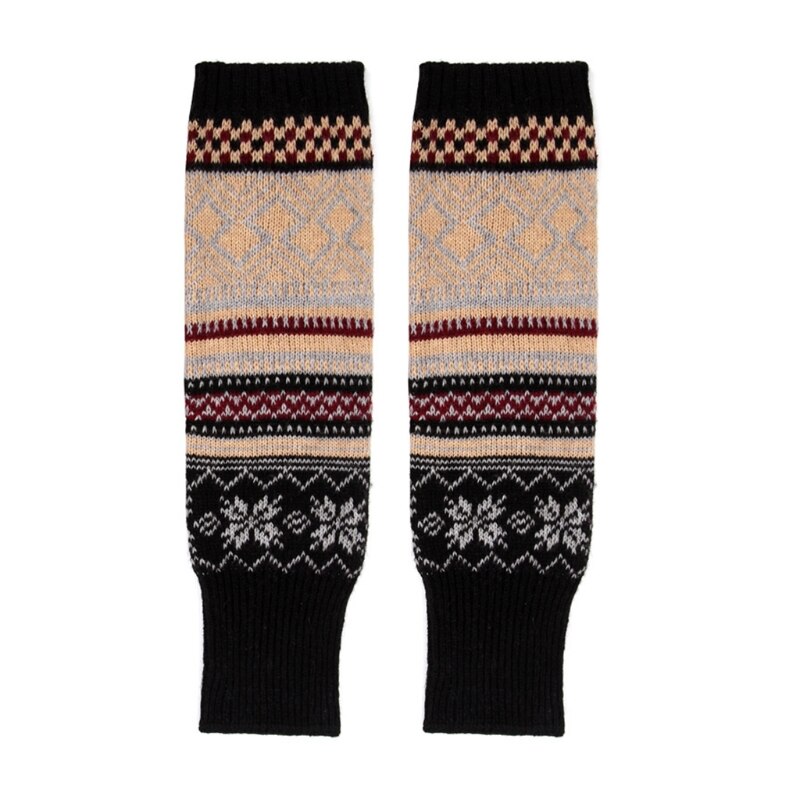 CPDD Bohemian Women Winter Extra Long Leg Warmers Multicolor Geometry Pattern Boot Cuffs Jacquard Crochet Knit Faux Wool Thigh: Black