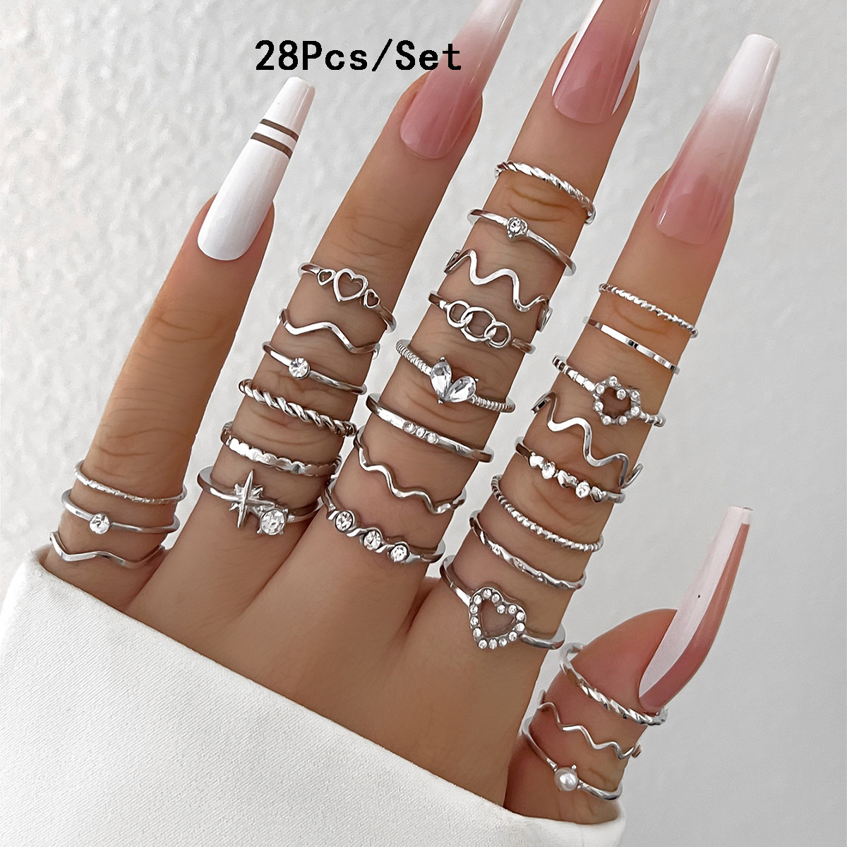 23 Uds. Conjunto de anillos para nudillos a la para mujer, estrella de cristal, Luna, ola de ojo, anillos de Color dorado y plateado, de joyas de a la para mujer: Transparente