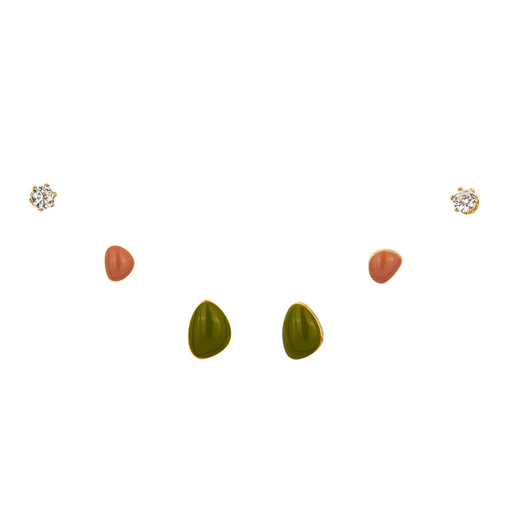 Yhpup Korean Geometric Enamel Small Stud Earrings Set Shiny Cubic Zirconia Earrings Copper Jewelry for Women Wedding
