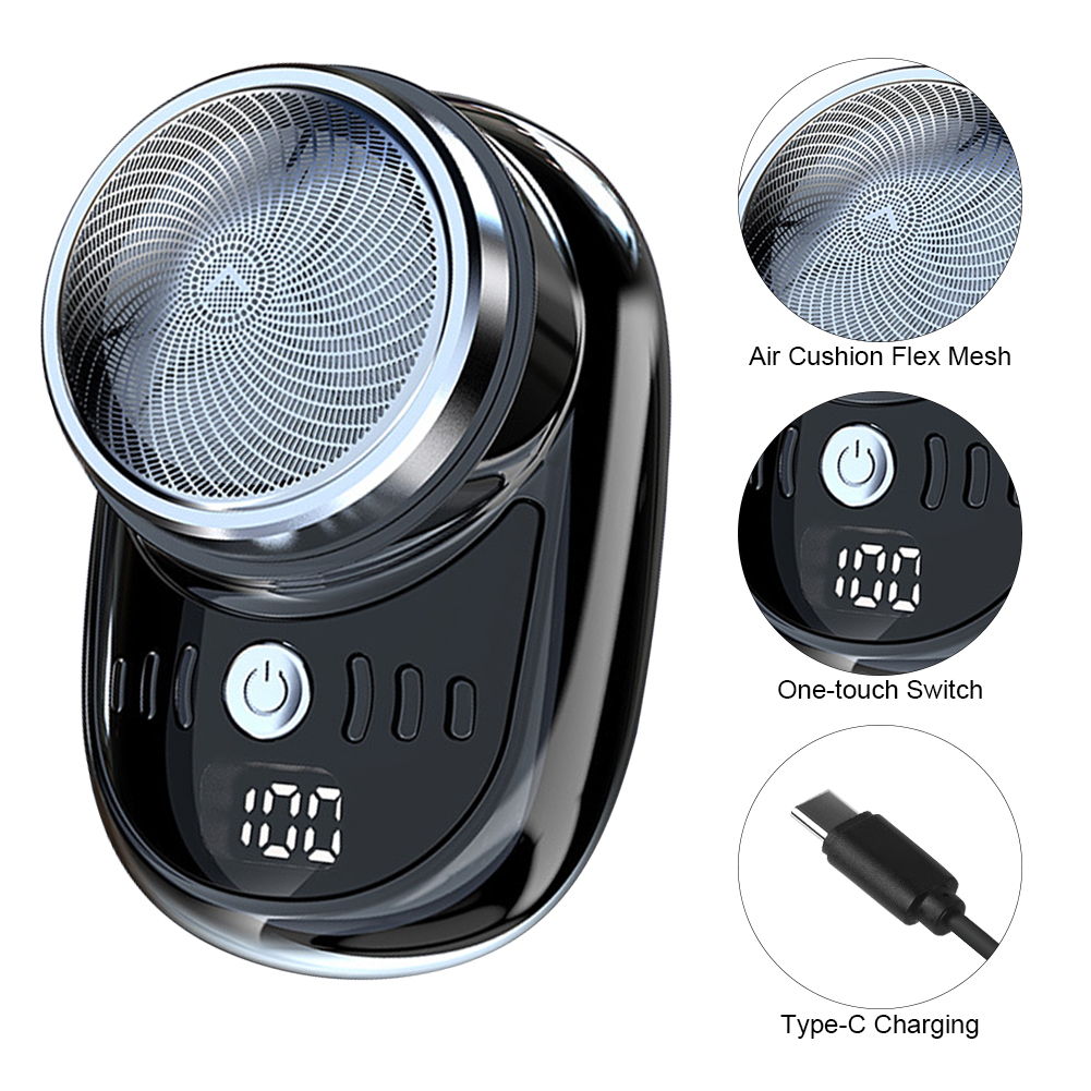 Men's mini electric travel razor with digital display, face, beard, hair removal, washable, rechargeable, pocket-sized portable razor