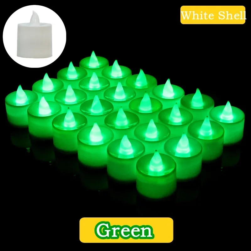 50/1 * Buntes LED-Kerzenlicht, batteriebetrieben, Teelichtschalter, Kerzen, flammenlos, Hochzeit, Zuhause, Weihnachtsdekoration, Simulationskerze: green / MULTI