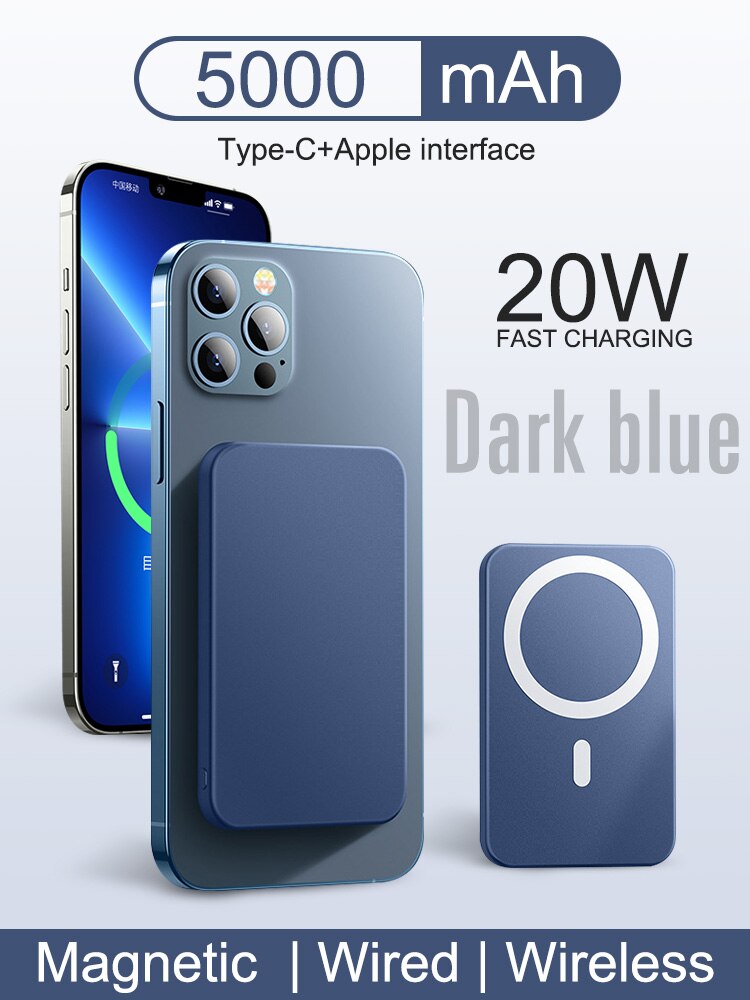 10000mAh Portable Magnetic Wireless Power Bank 15W Fast Charger For iPhone 12 13 Pro Max Mobile Phone External Battery: 5000mAh-blue