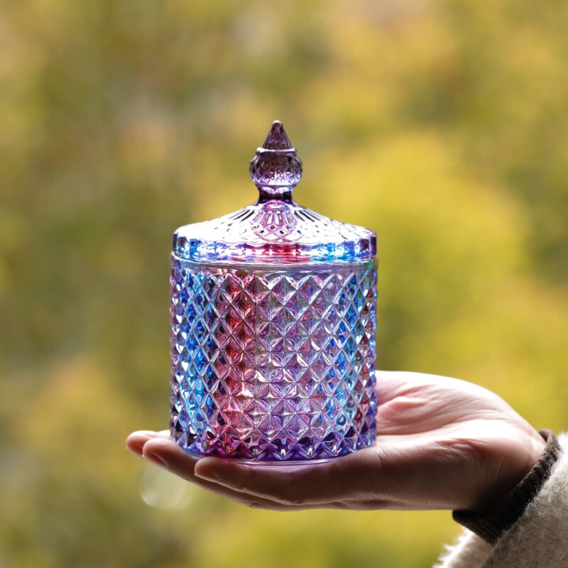 Pot de bougie vide en verre, motif losange gaufré, récipient en verre couleur bougie d&#39;aromathérapie à domicile, bricolage matériel fabrication de bougies