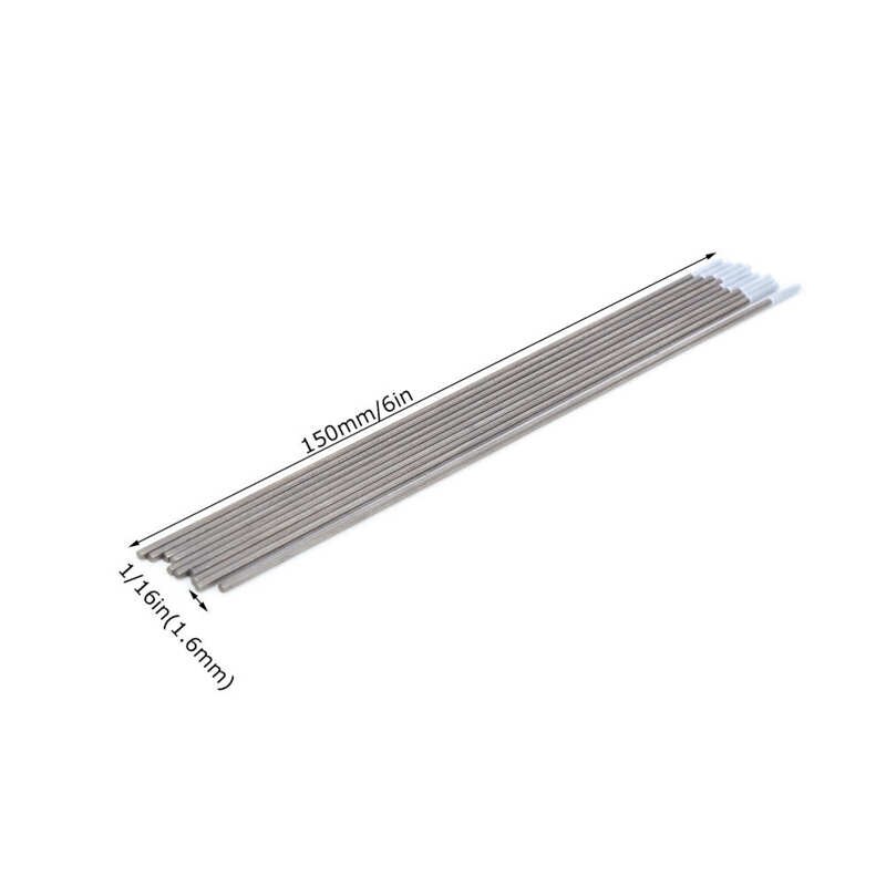 Varilla de electrodos de tungsteno, aguja de arco de soldadura de 1/16in x 150mm, Punta Blanca de tungsteno de circonio WZ8, 10 piezas