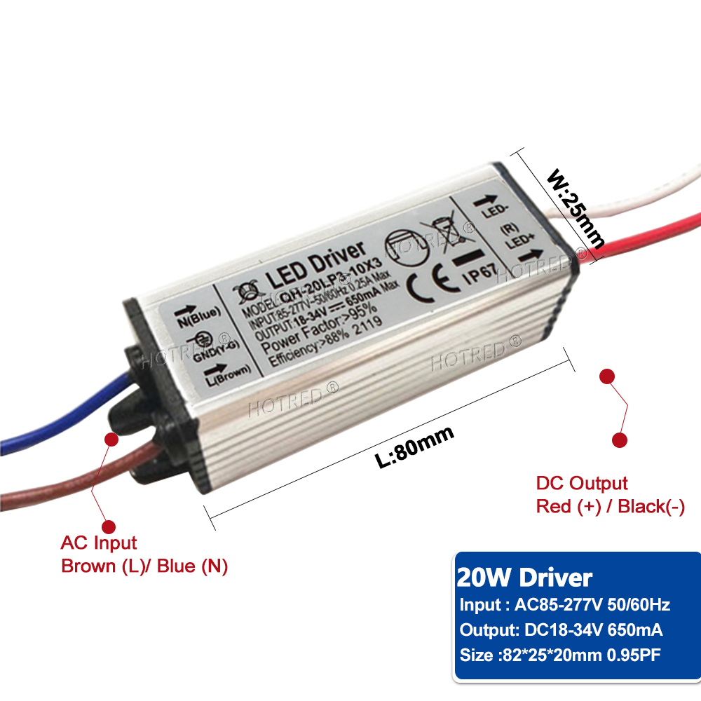 Adaptador de transformador a Fuente de alimentación, Controlador LED de 10W, 20W, 30W, 50W, 100W, a DC3V AC85V-277V, 12V, 18V, 24V, 30V, IP65, 300/600/900/1500/3000mA: Oro