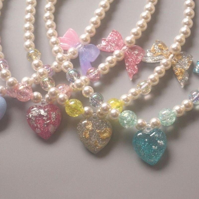 Børn perle halskæde armbånd sæt børn glitter hjerte stjerne vedhæng halskæde piger prinsesse perle legetøj børn & #39 ;s smykker