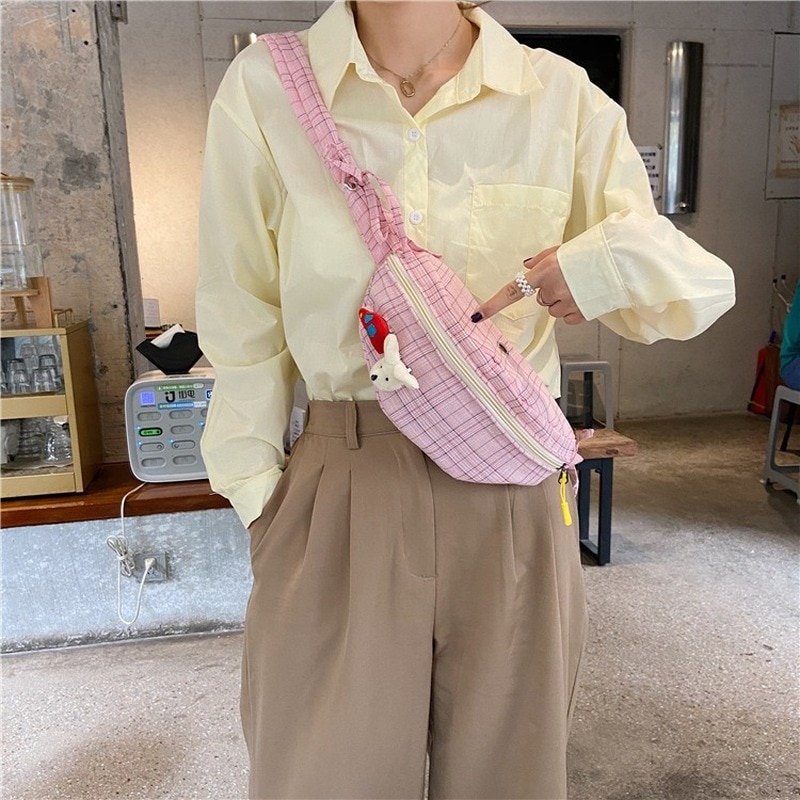 Dame midjeveske canvas crossbody-vesker for kvinner fanny pack bananbrystveske dame rosa bum belteveske reise skulderveske