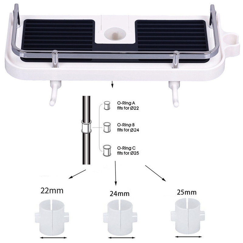 Wall Mount Pole Hanging Floating Shelf Basket with Hooks Shower Shelf Bathroom Shampoo Holder Shelving Storage Rack Organizer