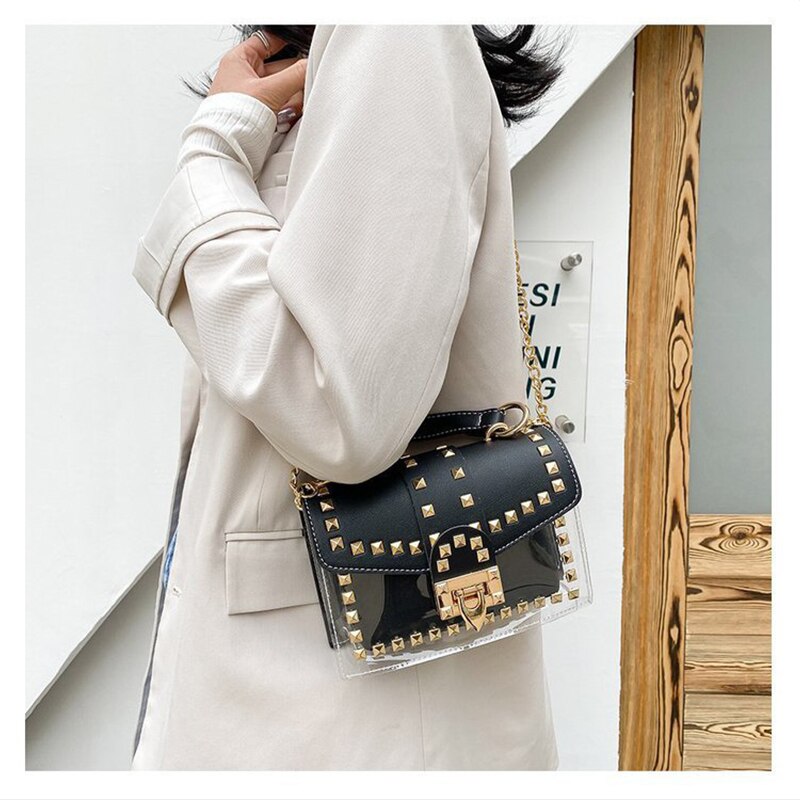 PU Leather Purses and Handbags PVC Rivet Decoration Bags for Women Girls Female Shoppers Casual Wallets