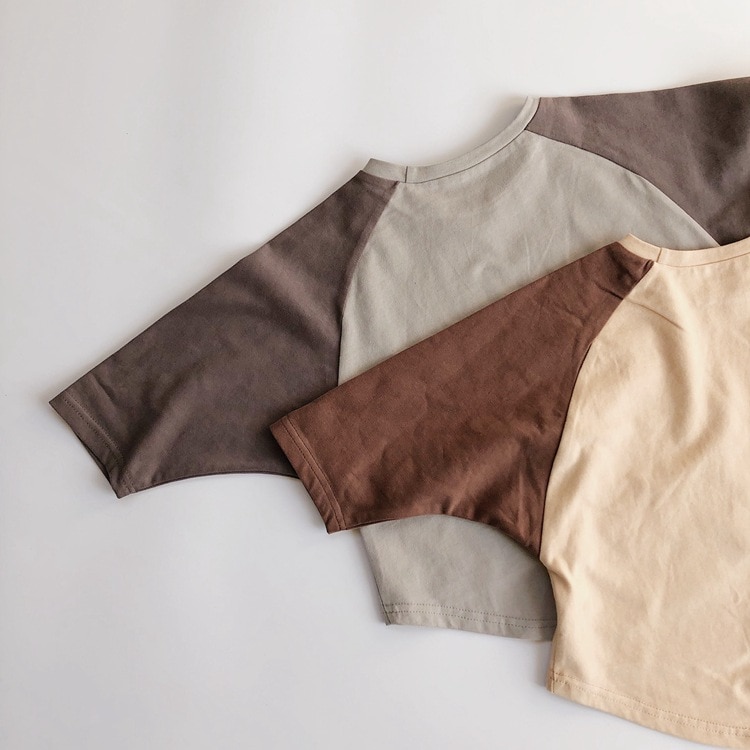 Children Pure Cotton Long-sleeved T-shirt Spring Baby Underwear Shirt Contrast Color Bat Sleeve Tops