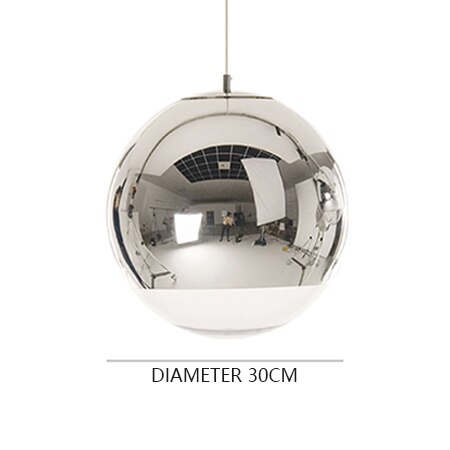 Moderne sølv spejl kugle pendel globe glas led  e27 boligindretning stue soveværelse villa luksus hængende lysarmaturer: Sølv 30cm / Varm hvid