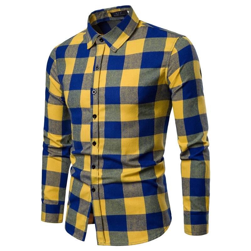 Plaid skjorte efterår vinter flannel rød ternet skjorte herre skjorter lange ærmer chemise homme bomuld herre terne skjorter: Gul / Xxl