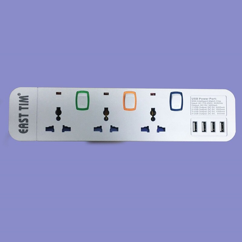 Multiple Power Strip 5 Way AC Universal Outlets Electrical Plug Socket with USB Individual Switched 1.5 M Extension Cord: US Plug / 3 AC SOCKET