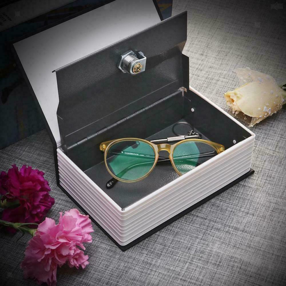 Caja de Metal con forma de libro, caja de llaves oculta con cerradura, libro simulado, almacenamiento diario de joyería, caja de ahorro