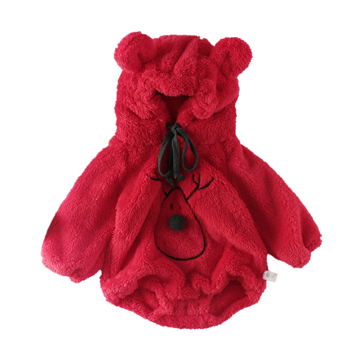 Spædbarn jul romper baby dreng piger langærmet hætteklædte snemand print med mønster i et stykke rød beige varm fleece hætteklædt tøj: Rød / 18-24m