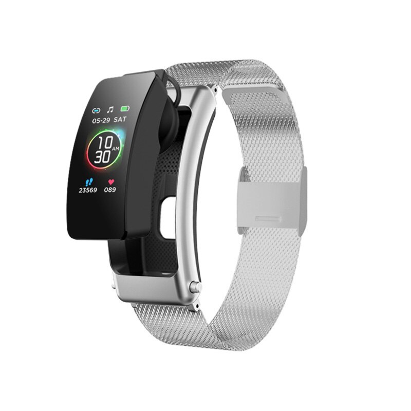 2022 K30 Draadloze Bluetooth Oortelefoon Smart Watch Gezondheid Tracker Stappenteller Fitness Armband Smart Polsband Bluetooth Headset: Zilver