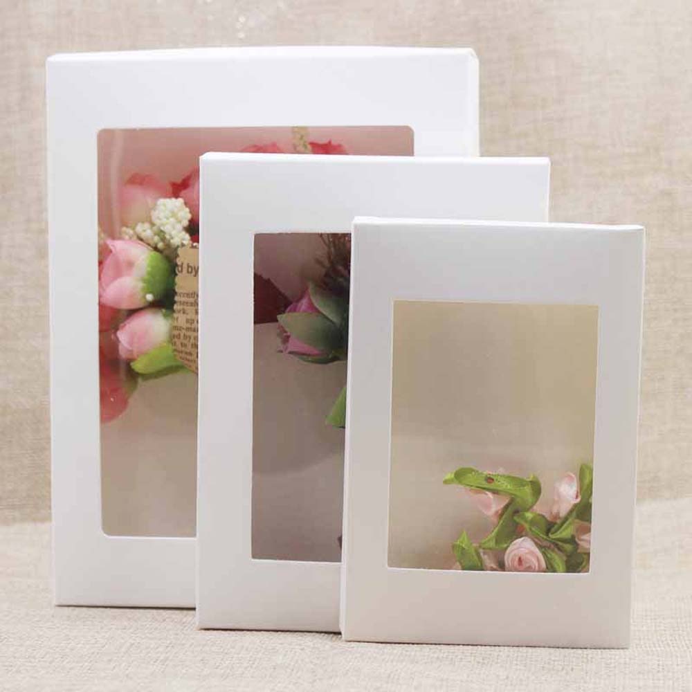 5 stk diy papirboks med vindue hvid / sort / kraftpapirkasse kageemballage til bryllupshjemfest muffinemballage