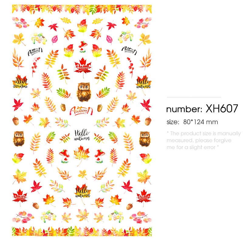 HNUIX 1 leaf Nail Art 3D decal fall theme nails sliders decor boards maple leaf pattern sticker for nail art filigree decals