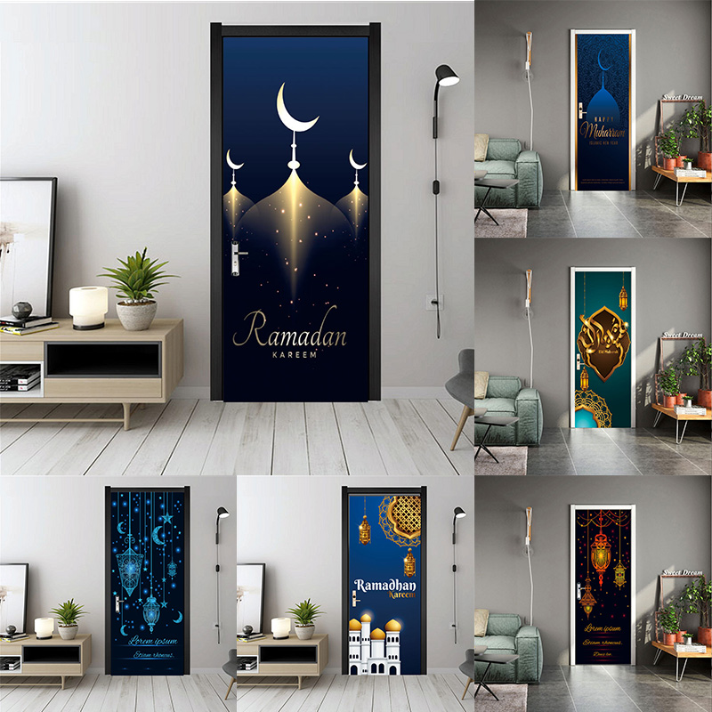 3D Self-adhesive Muslim Door Sticker Ramadan Decoration EID Living Room Bedroom Glass Door Mural Wallpaper