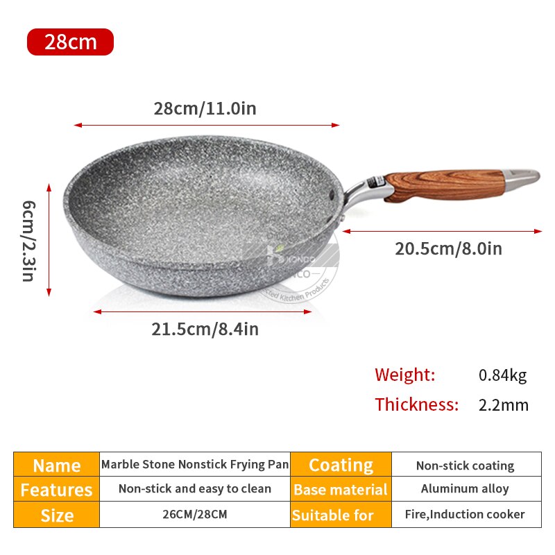 KONCO-Japanese Style Maifan Stone Pan Frying Pot Non-stick Wok Household Flat Bottom Wok Induction Gas Cooker Universal Cookware