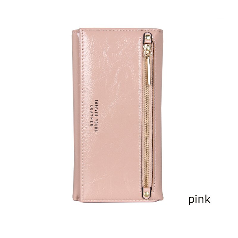 Women Long Wallet Cell Phone Pocket Zipper Coin Purse Ladies Card Holder Female trifold PU leather Clutch Bag: Pink