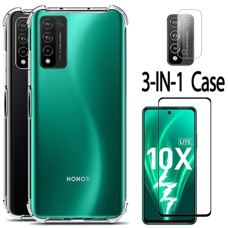 3 en 1 étui pour Huawei Honor 10x lite 30i 30s Transparent Anti-chute caméra lentille Film de protection pour Honor 30 i s 10 x Lite couverture