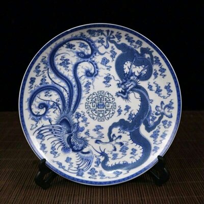 Antiek Blauw En Wit Porselein (Longfengchengxiang. Waardering Plaat) Woondecoratie
