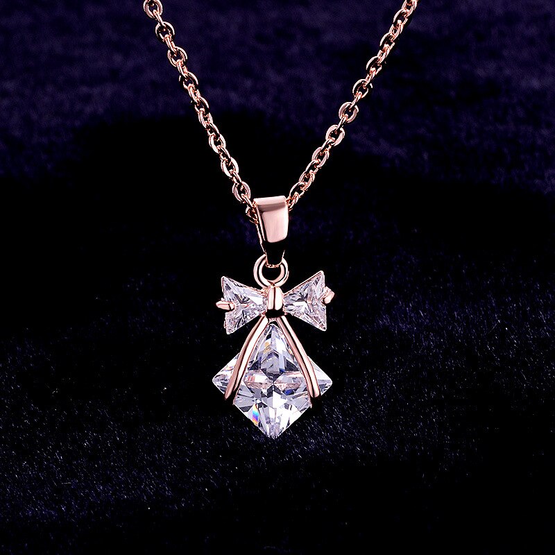 malutki modny cyrkonia kokarda z kryształami naszyjnik wysokiej jakości jasny kwadratowy kryształowy naszyjnik dla kobiet biżuteria: złoto 1