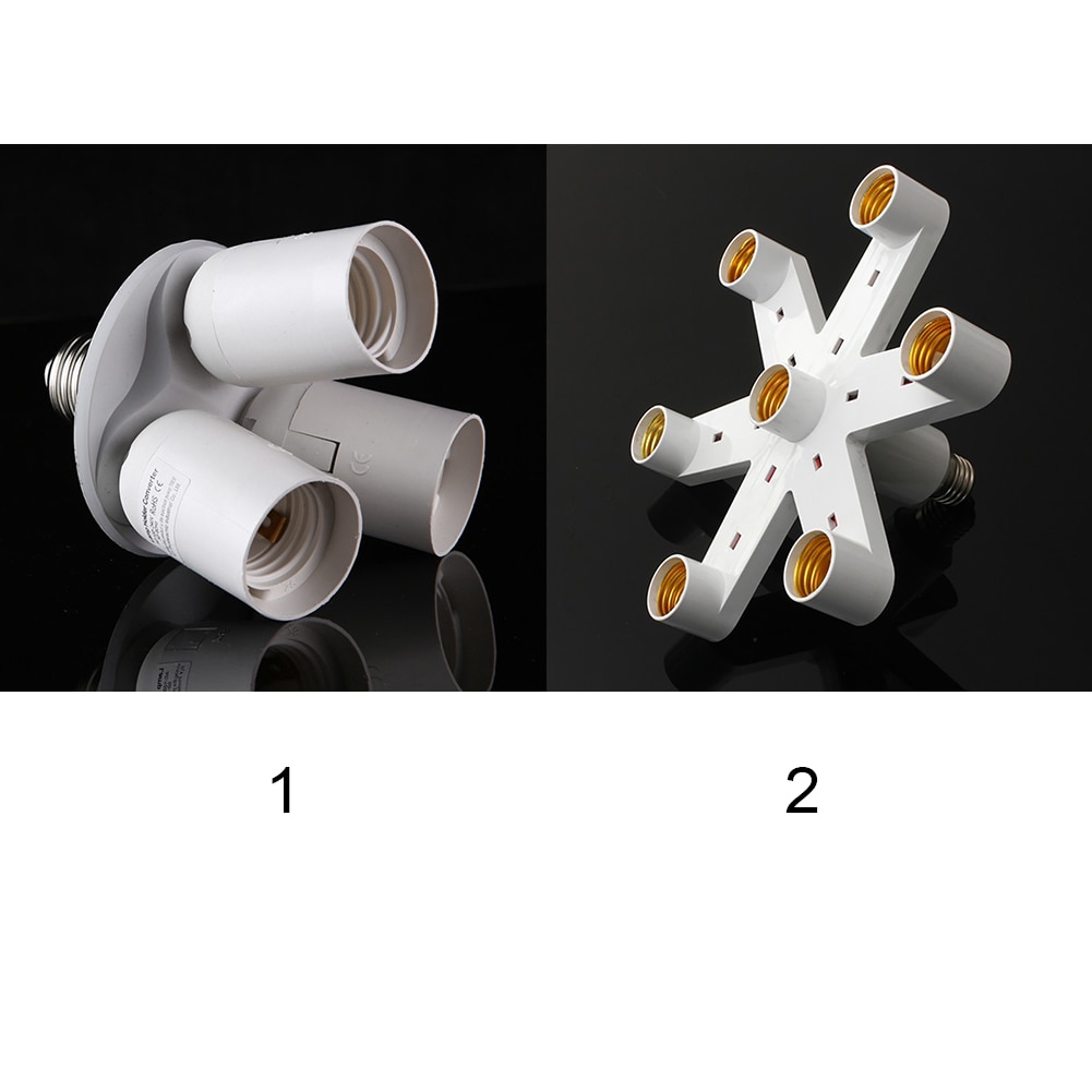 E27 splitter adapter konverter sokkel led lys lampe pære splitter adapter konverter 3/7 hoder skrue lampe sokkel holder hvit