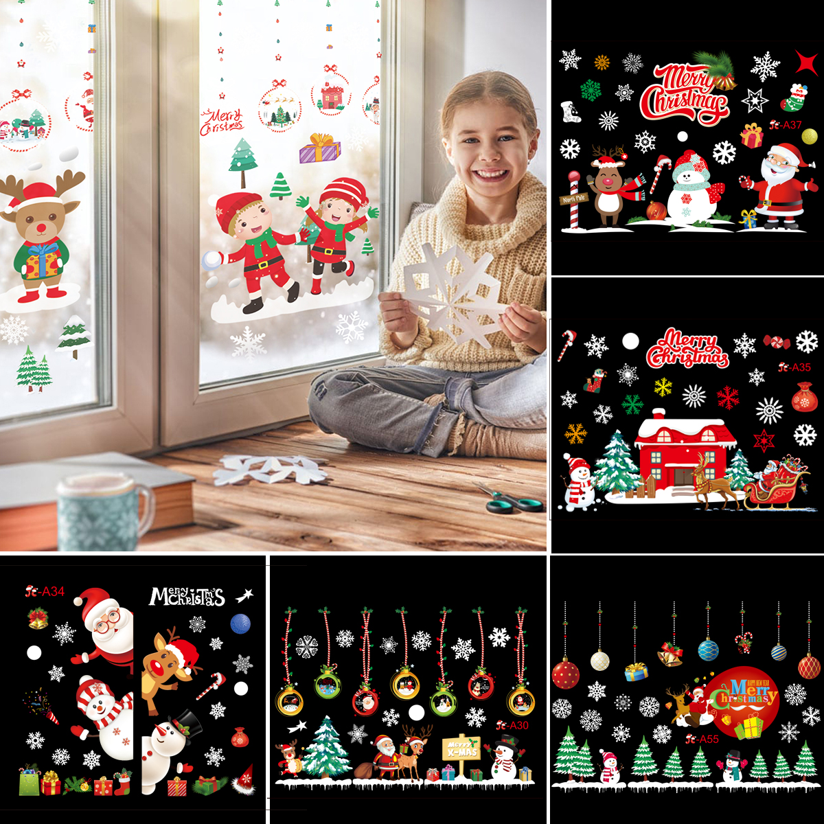 QIFU-pegatina de pared de Feliz Navidad para el hogar, decoración navideña de vidrio para ventana, sala de estar, pegatinas de Feliz Año , 2024, 2025