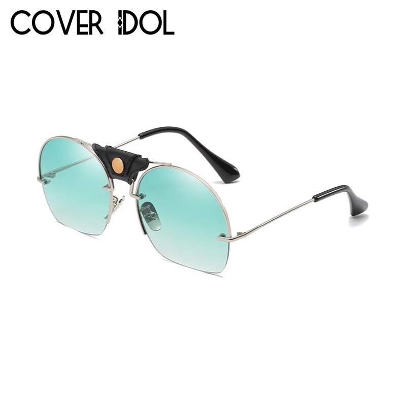 Klassieke Zonnebril Voor Mannen en Vrouwen Semi Randloze Smart Zonnebril Unisex Zonnebril Oculos de Sol UV400: Gold w Green