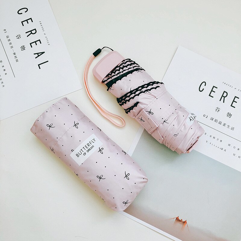 Paraguas plegable superligero y pequeño para mujer, Mini sombrilla de viaje de 220g con bolsillo para lluvia: pink