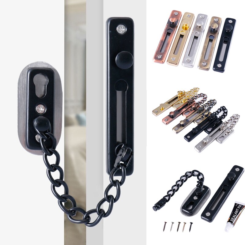 Verrou de porte en acier inoxydable Anti-vol | Chaîne de porte, verrou de porte, Bronze argent or noir, verrouillage de porte, matériel de verrouillage sans poinçon