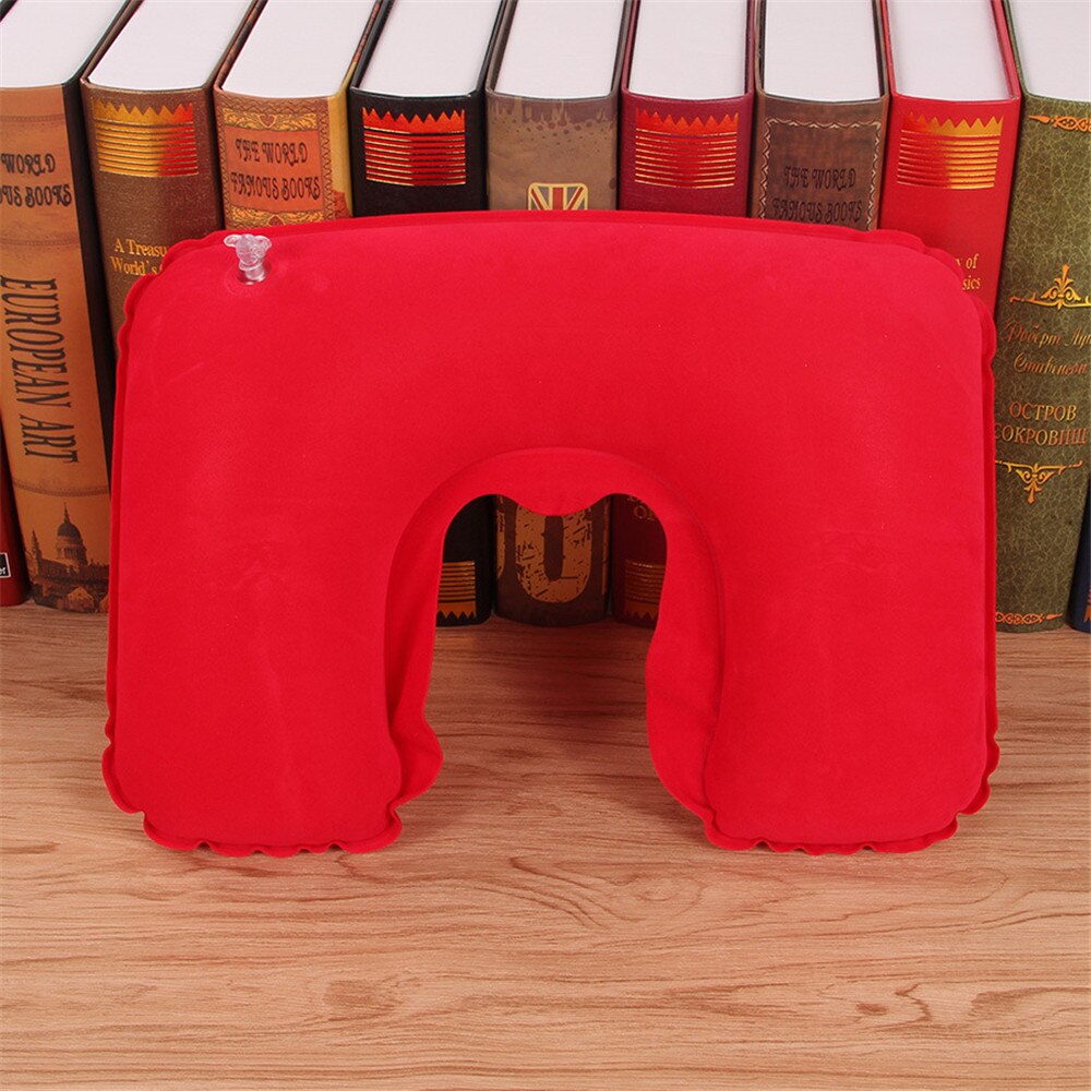 Inflatable U-shape Pillow Velvet Outdoor Air Pillow Sleep Cushion Travel Bedroom Car Beach Plane Rest Head Relax Home Textile: red