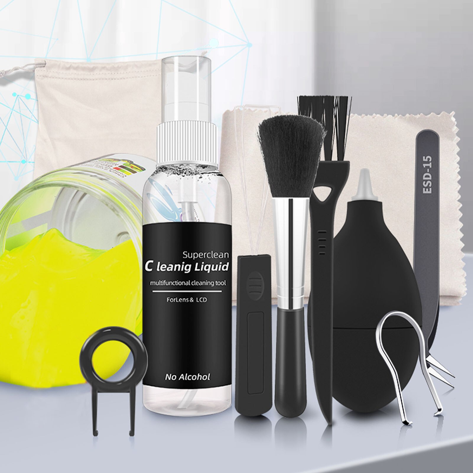 50ML 10PCS Cleaning Liquid Set Mechanical Keyboard Cleaning Kit Computer Cleaning Notebook Cleaning Tool Disassembly Key Puller