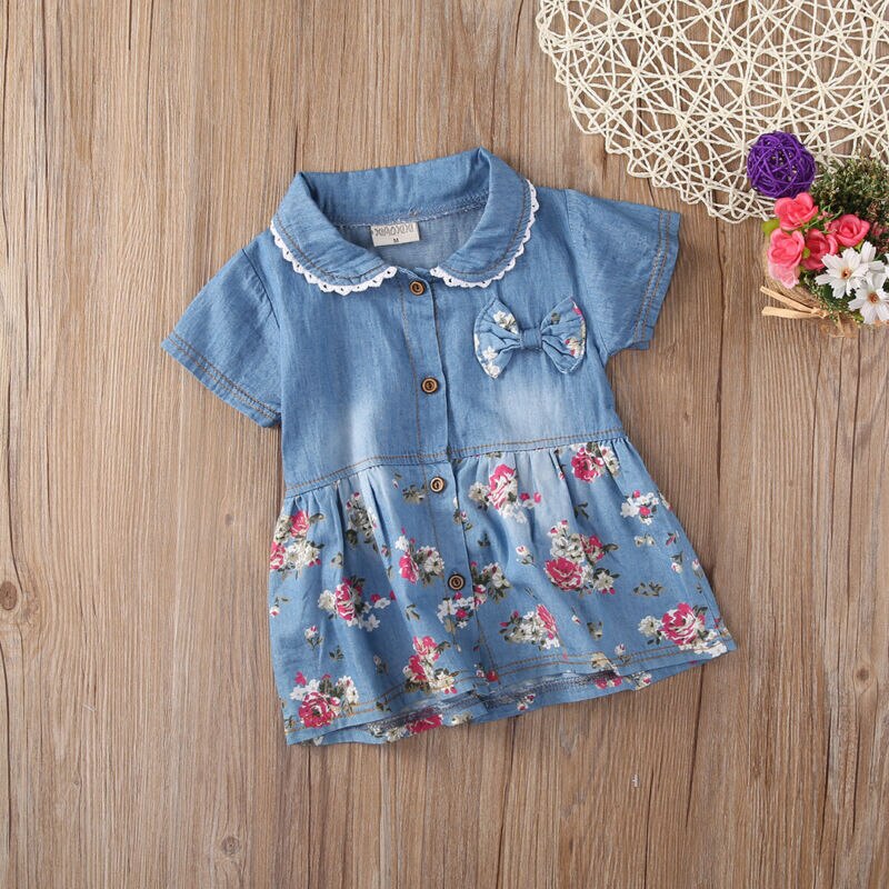 Flower Girl Summer Princess Denim Jean Dress Kid Baby Party Wedding Pageant Dresses Clothes