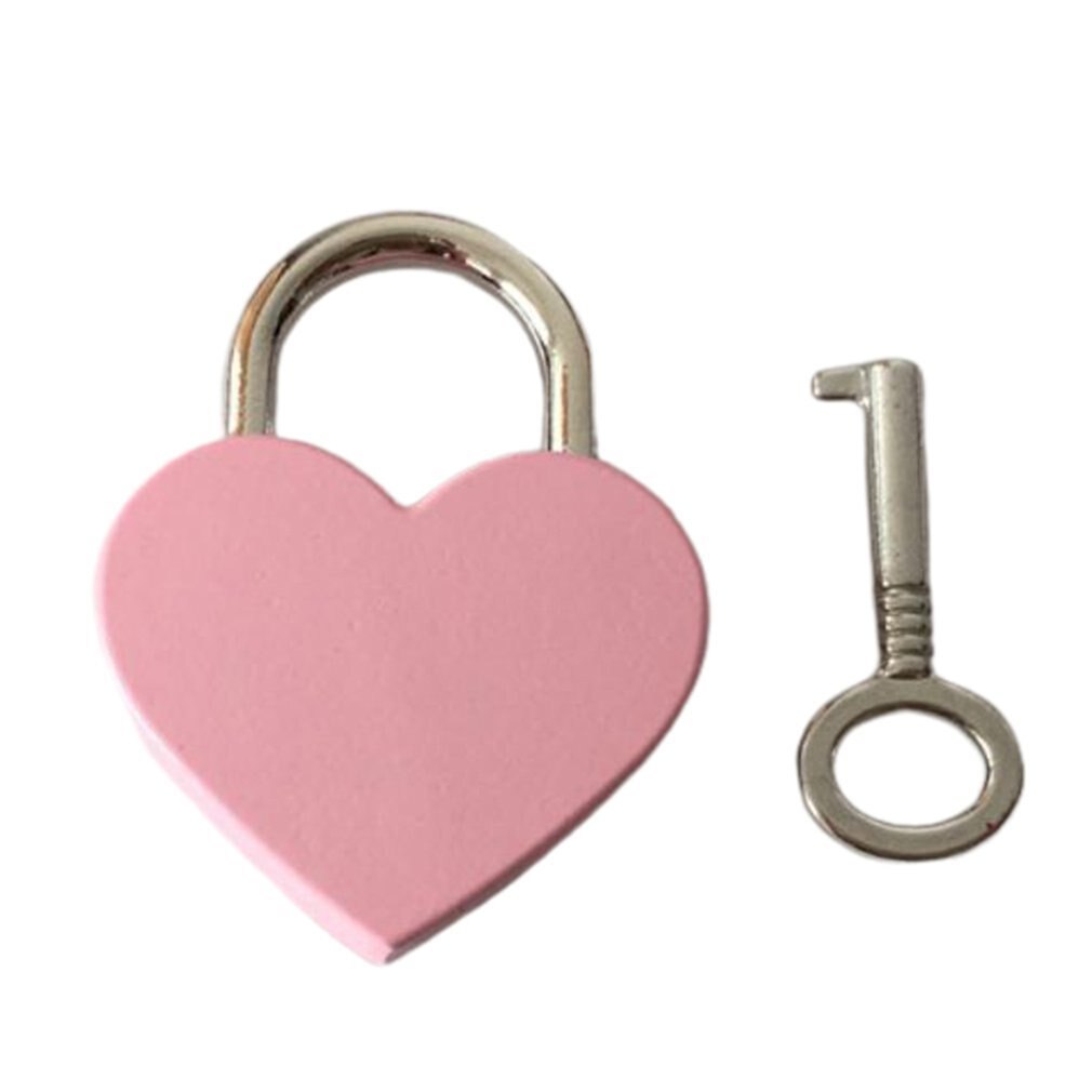 Cadenas en forme de coeur Vintage vieux Style Antique Mini cadenas avec serrure à clé pour voyage boîte à bijoux de mariage journal intime livre valise: pink