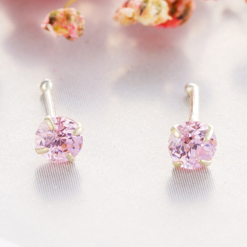 2 uds., Plata de Ley 925, clavos de perforación para nariz, 1,5mm/2mm/2,5mm/3mm, diamantes de imitación, piedra CZ, oreja, hélice, cuerpo, Septum, Piercing, joyería: 3mm pink studs