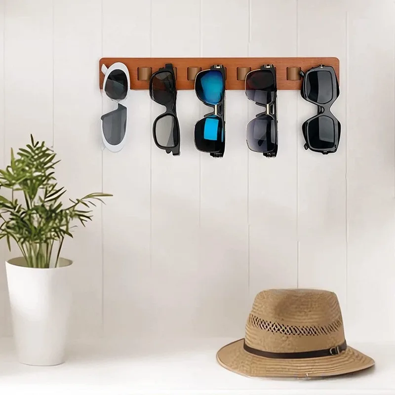 Estante de almacenamiento de madera para gafas, estante para gafas montado en la pared, gafas de sol para el hogar, estante de almacenamiento para gafas, exhibición