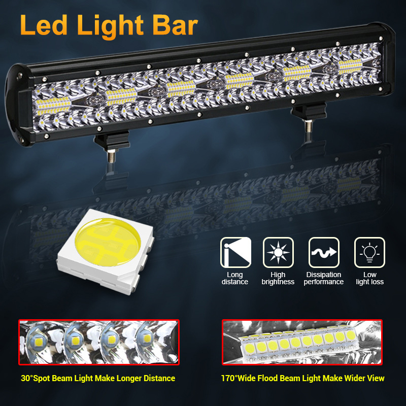 Nlpearl 3- rad led bar 4-20 tommer led lys bar/arbeidslys for bil traktor båt offroad 4 x 4 lastebil atv 12v 24v arbeidslampe frontlykt