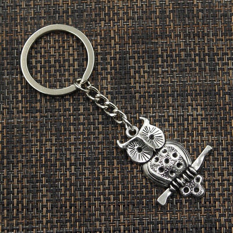 30mm Schlüssel Ring Metall Schlüssel Kette Keychain Schmuck Antike Silber Farbe Überzogen Eule Stehend Zweig 40x31mm Anhänger