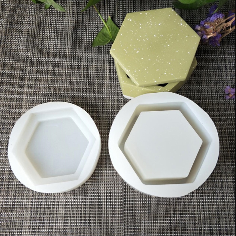 Hexagone forme boîte à bijoux béton Silicone moules géométrique gypse plâtre boîte de rangement moule ciment argile artisanat moule